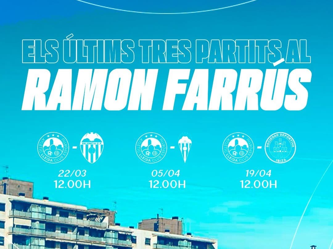 L’Atlètic Lleida jugarà els tres partits que resten com a local aquesta temporada al Camp Municipal Ramon Farrús