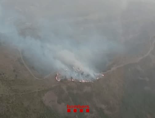 Els Bombers treballen en un incendi de vegetació forestal entre Salàs de Pallars i Talarn
