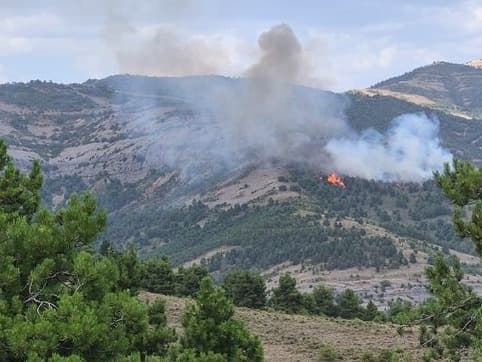 Una vintena de dotacions dels Bombers treballen en les tasques d'extinció d'un foc forestal a Tremp
