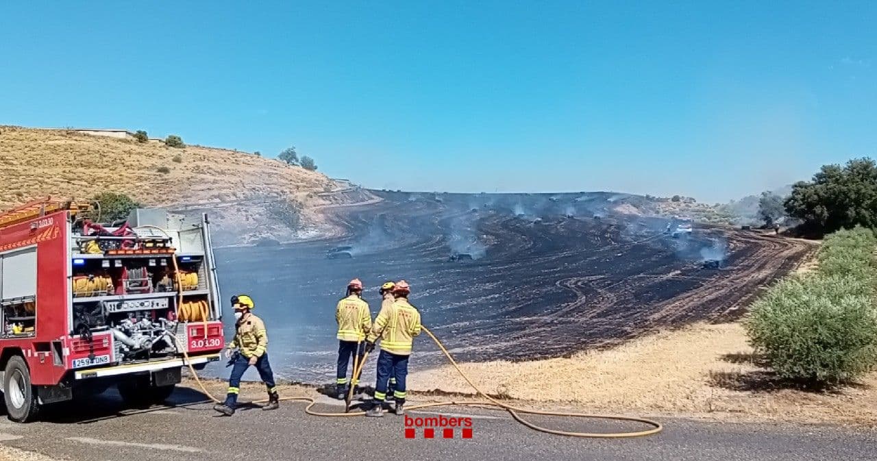 Els Bombers treballen amb una dotzena de dotacions per extingir un incendi agrícola a Alguaire
