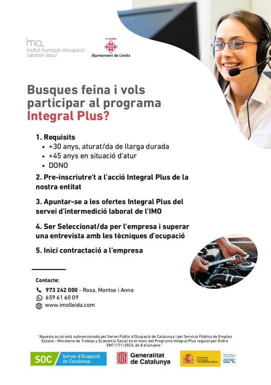 L'IMO impulsa un programa per promoure la contractació indefinida al Segrià