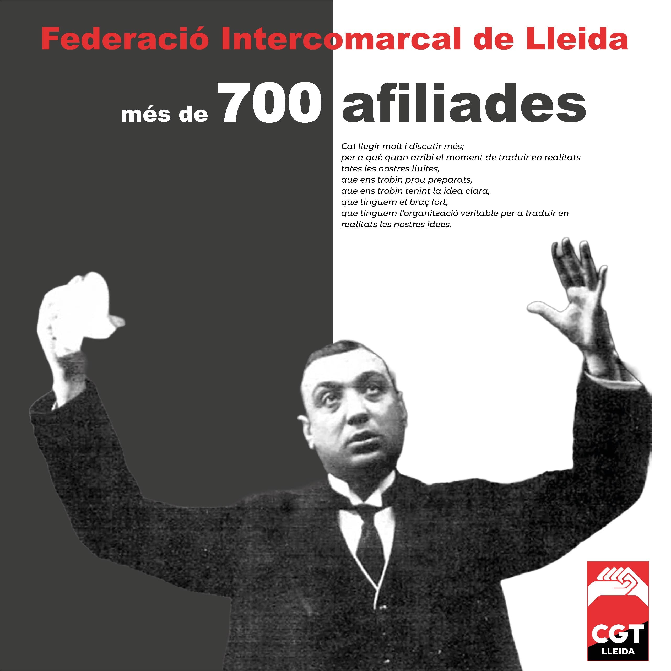 La CGT supera ja els 700 afiliats i afiliades a Lleida